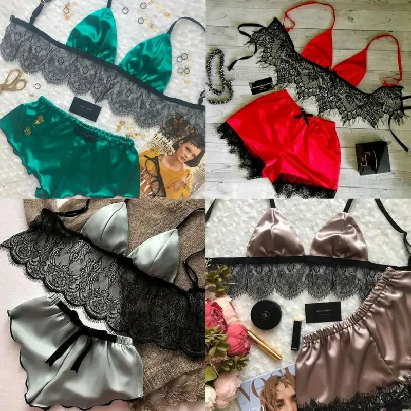 Women's Underwear Sexy Silk Sa - Lace Bralette Set incelemesi ve fiyatı