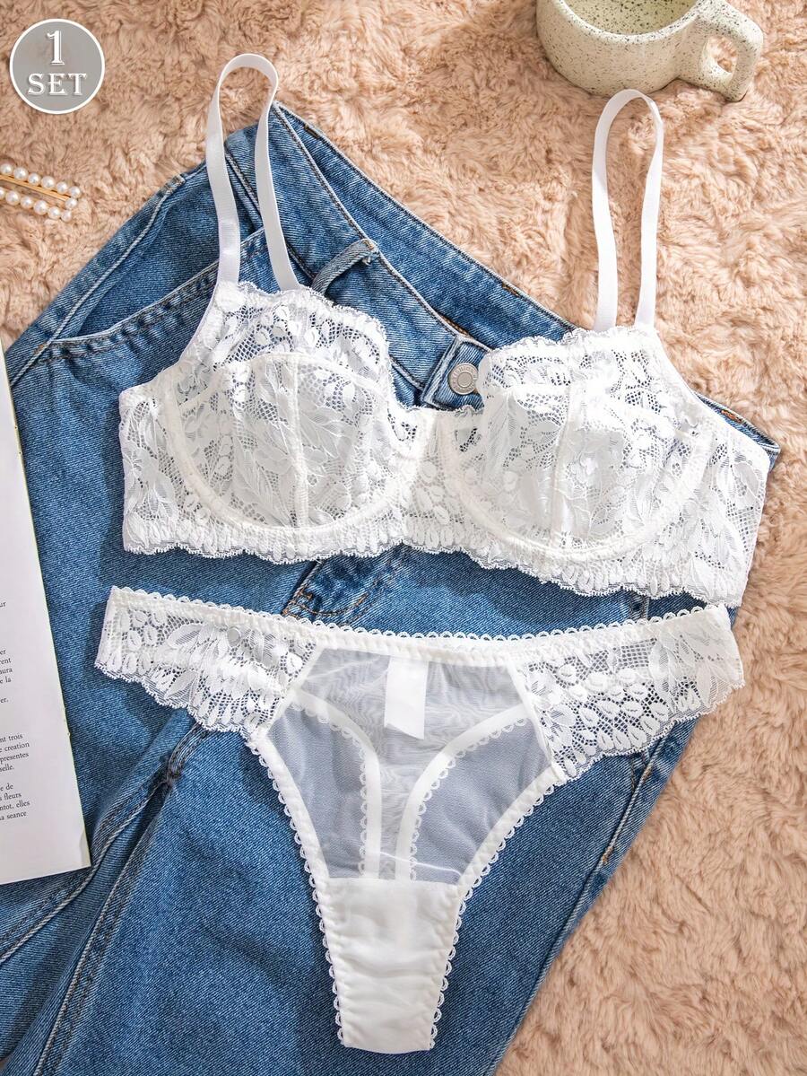White Lace Bra and Panty Set w - Sheer Bra Lace incelemesi ve fiyatı