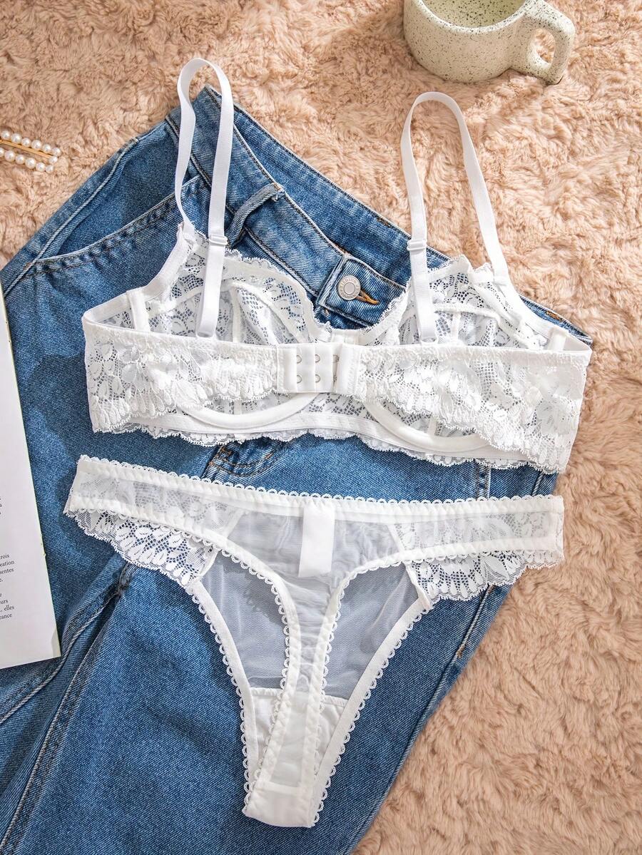 White Lace Bra and Panty Set w - Sheer Bra Lace incelemesi ve fiyatı