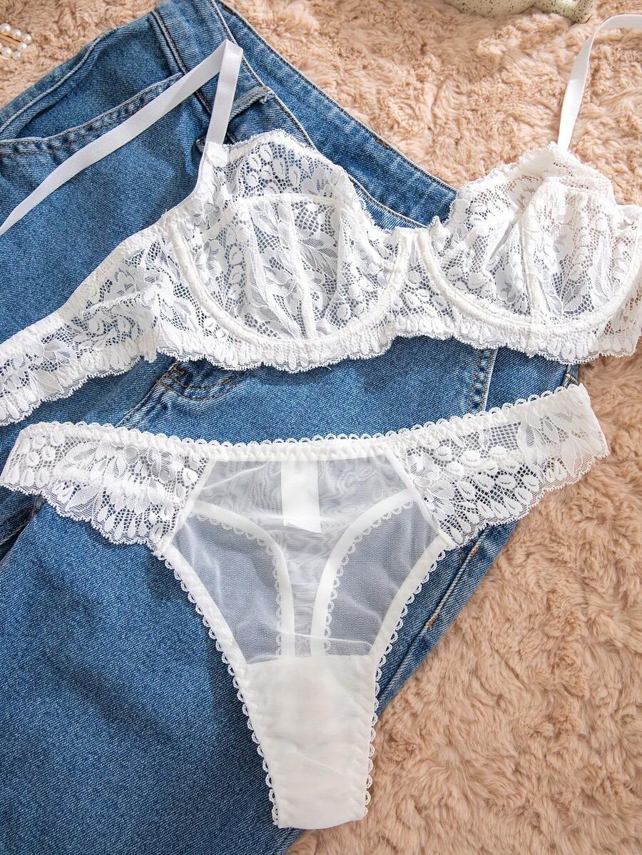 White Lace Bra and Panty Set w - Sheer Bra Lace incelemesi ve fiyatı