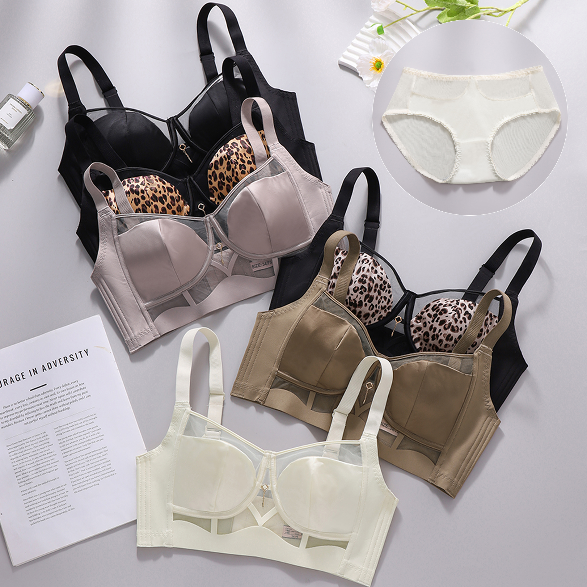 Leopard Lace Rims-Free Bra Set - Cotton Bra Everyday incelemesi ve fiyatı