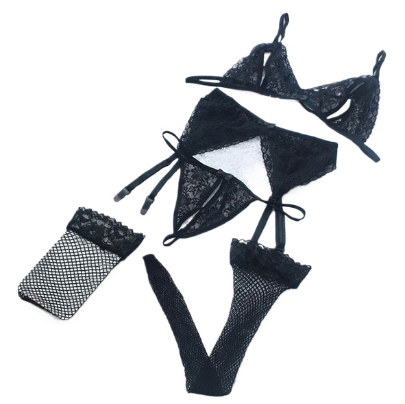 Lace Women Lingerie Set 4 Pcs  - Sheer Bra Lace incelemesi ve fiyatı
