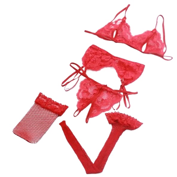 Lace Women Lingerie Set 4 Pcs  - Sheer Bra Lace incelemesi ve fiyatı
