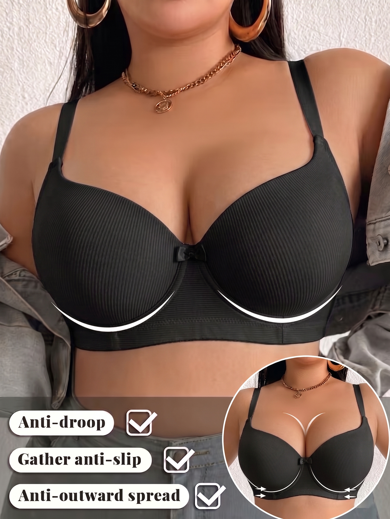 Plus Size Ribbed Women Bra Thi - Plunge Bra Push Up incelemesi ve fiyatı