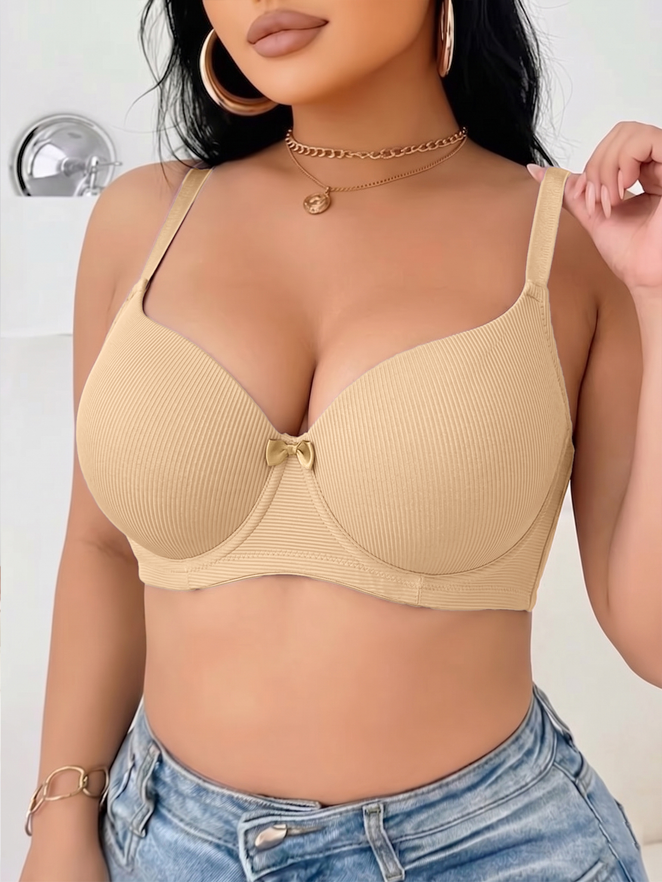 Plus Size Ribbed Women Bra Thi - Plunge Bra Push Up incelemesi ve fiyatı